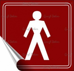 Információs matrica, 8,7x8,3 cm, toalett, férfi szimbólum, burgundi vörös/fehér